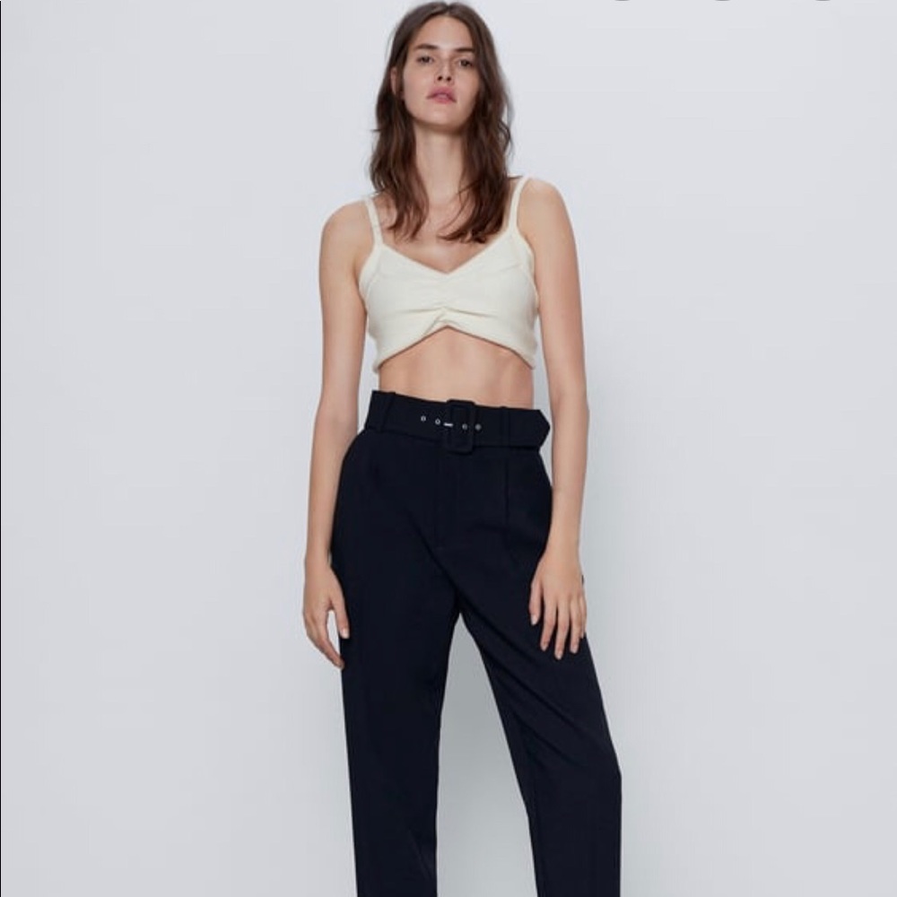 Zara High Waisted Belted Black Trouser Pant